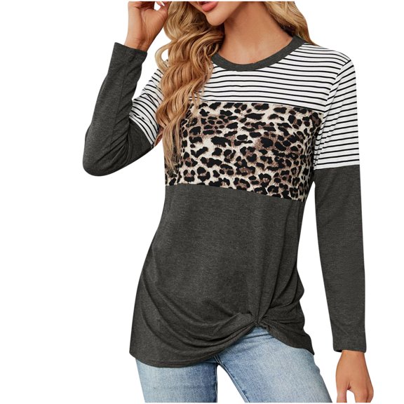 IROINNID On Sale Polyester Long Sleeve T Shirt for Women Cotton Shirts for Women Comfortable Summer Blouse Round Neck Printing Tops T-Shirt,Dark Gray