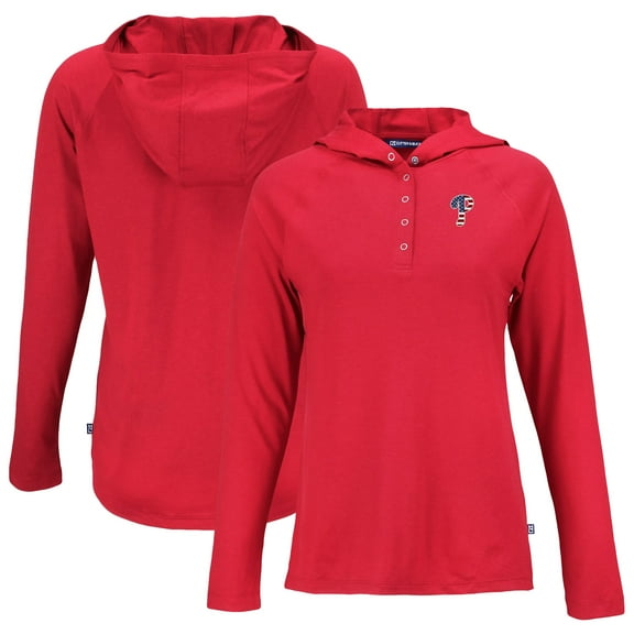 Women's Cutter & Buck Red Philadelphia Phillies Stars And Stripes Coastline Epic Comfort Eco Recycled Hoodie Raglan Long