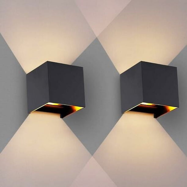 Juego de 2 apliques de pared de 12 W LED para dormitorio, diseño moderno, lámpara ajustable hacia arriba y hacia abajo, accesorios de iluminación de aluminio, aplique de pared LED negro