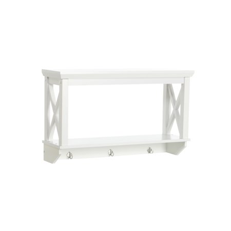 RiverRidge X-Frame Wall Shelf with Hooks, White