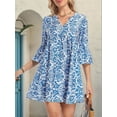 thumbnail image 6 of Women Summer Boho Dress 2025 Casual V Neck Babydoll Ruffle Sleeve Floral Mini Tunic Petite Sundress Blue L, 6 of 8