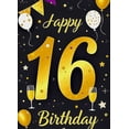 thumbnail image 4 of Black Background Happy 16 Birthday Banner with Golden Balloons Stars and Bunting Party Supplies Photo Backdrop Decoration for Birthday Parties Celebrations Photography Props, 4 of 8