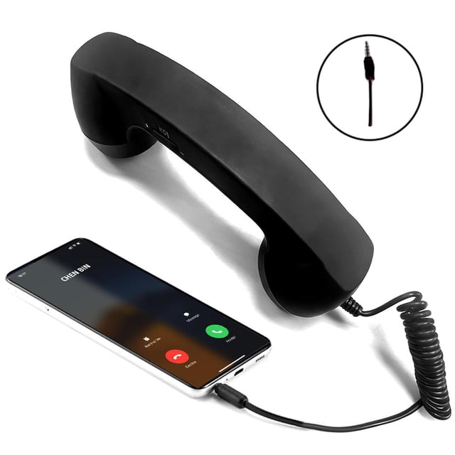 Lttoisl Universal Retro Phone Handset, Type C & 3.5mm Wired Handset for Landline & Mobile, Bluetooth Function for Video Calls, High-Fidelity Audio, Matte Black Finish