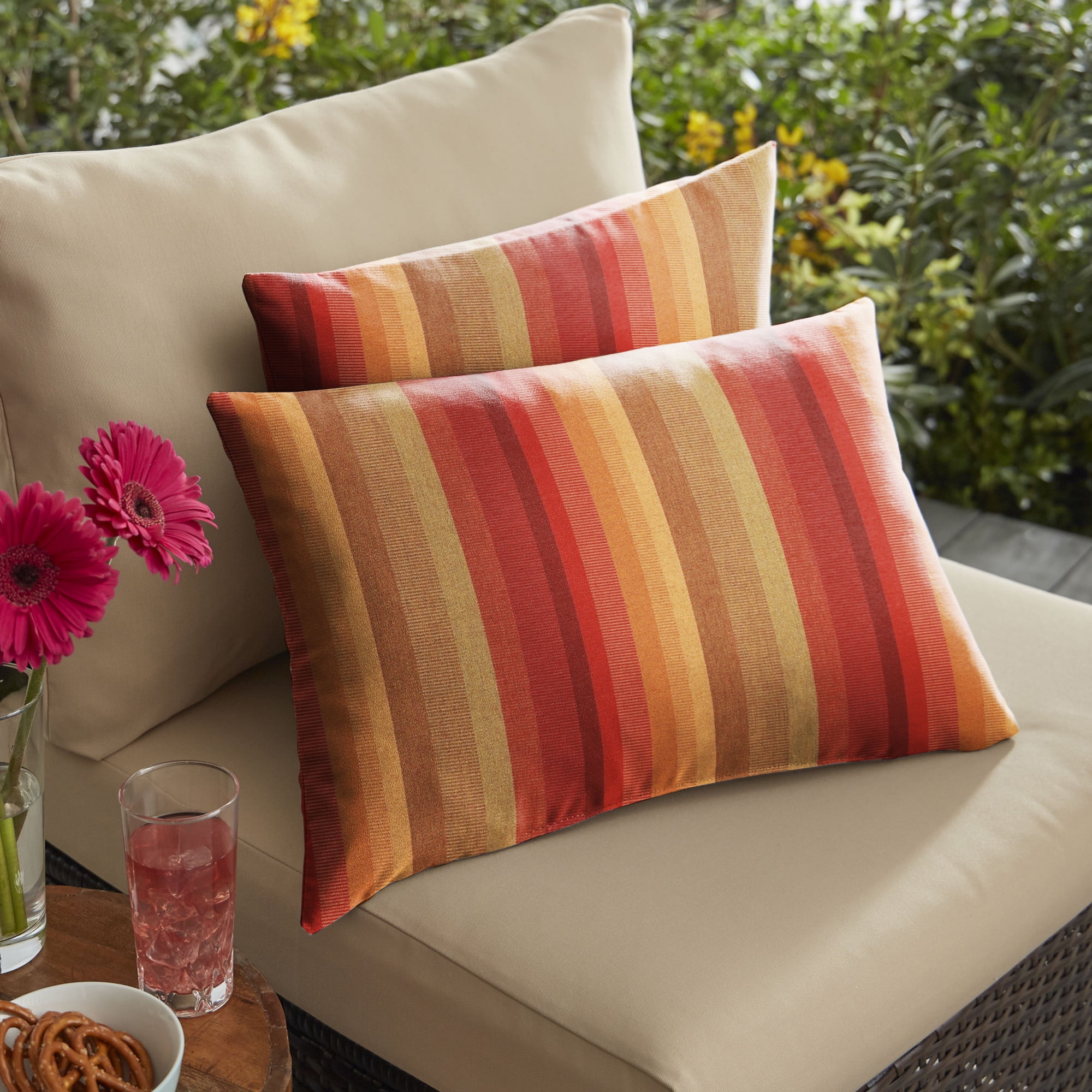 Set of 2 Red and Yellow Sunbrella Astoria Lagoon Indoor and Outdoor Throw Pillows, 20"