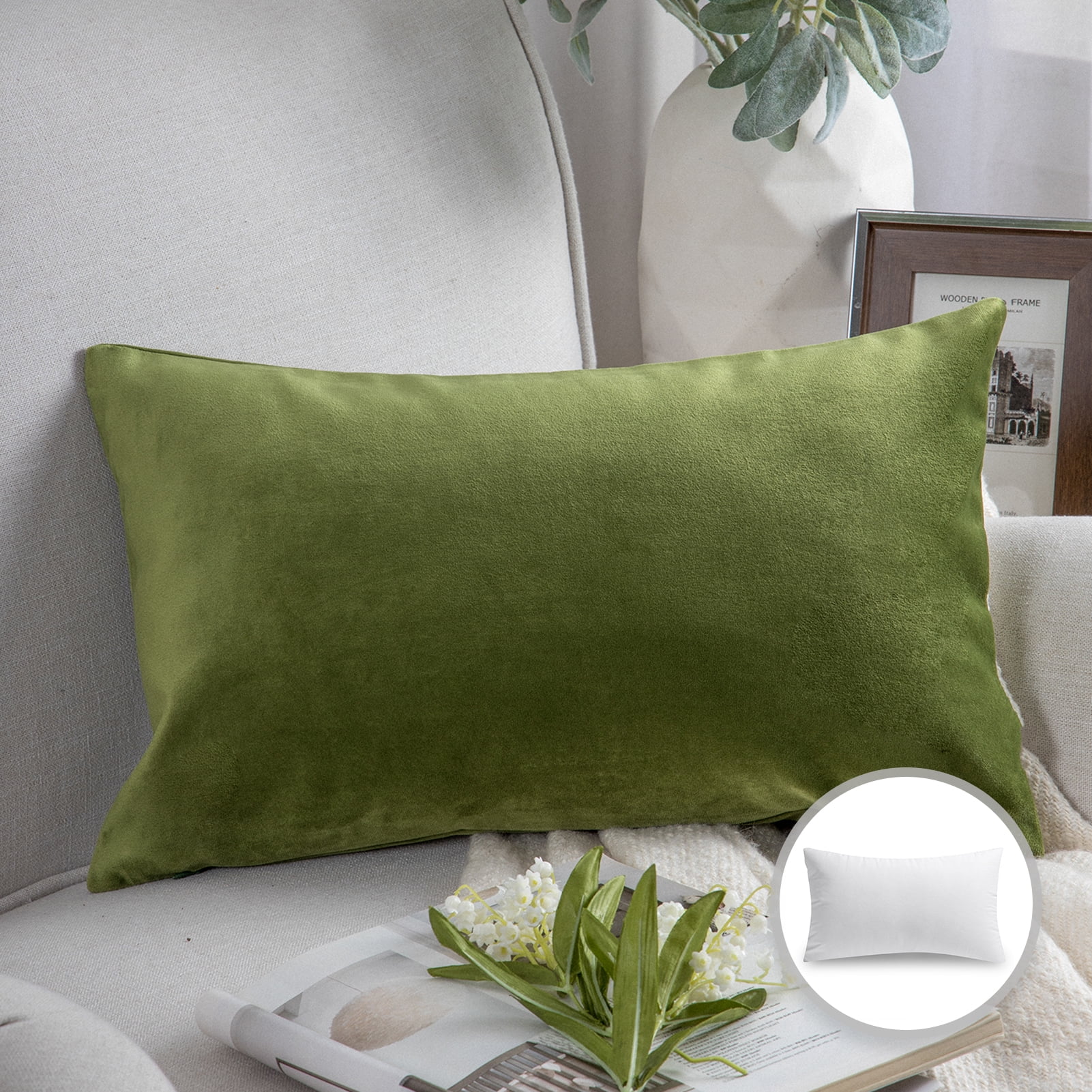 Phantoscope Soft Silky Velvet Series Decorative Throw Pillow, 12' x 20', Green, 1 Pack
