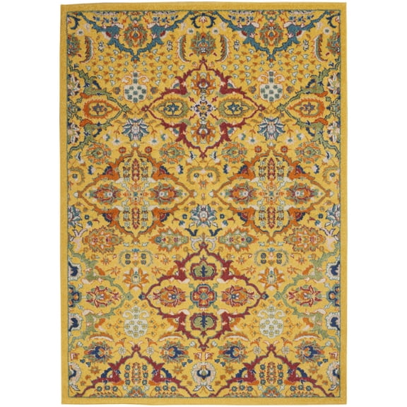 3' X 5' Yellow and Red Floral Power Loom Area Rug