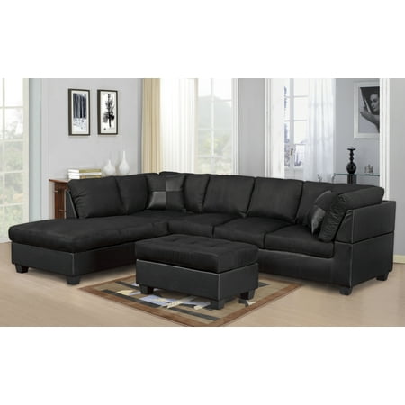 Master Furniture Sectional Sofa Modern Fabric Microfiber Faux Leather Sectional Sofa 3PC: Black Color