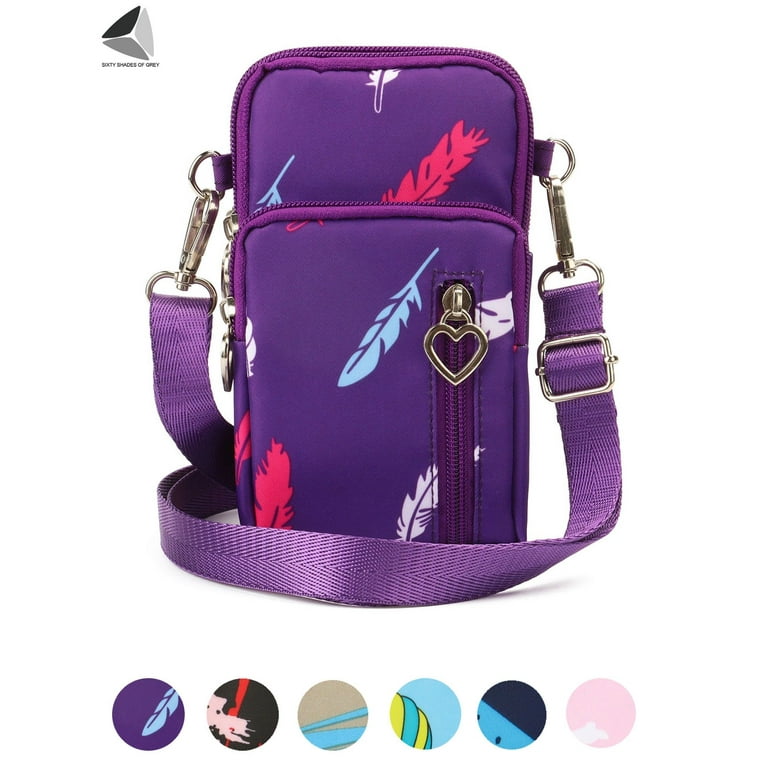 Sixtyshades Womens Small Crossbody Purse Nylon Zipper Cell Phone Messenger  Bags Shoulder Wallet Handbags (Purple)
