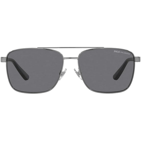 Polo Ralph Lauren PH 3137 Metal Unisex Rectangle Polarized Sunglasses Shiny Gunmetal 59mm Adult