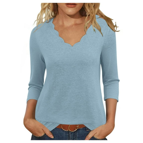 Yievot 3/4 Length Sleeve Shirts for Womens V-Neck Tunic Tops to Wear with Leggings Dressy Casual Blouses