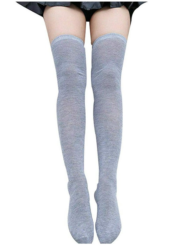 Women Ladies Thigh High Over the Knee Stockings Long Cotton Tights Warmer Skinny Girls Stockings Light Gray