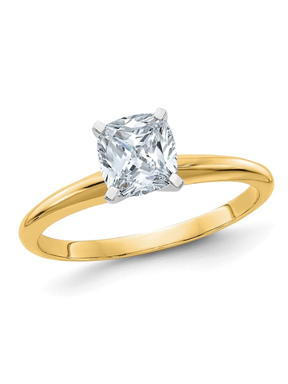 1.00 Carat Synthetic Moissanite Solitaire Engagement Ring in 14K Yellow Gold ctw Color G-H