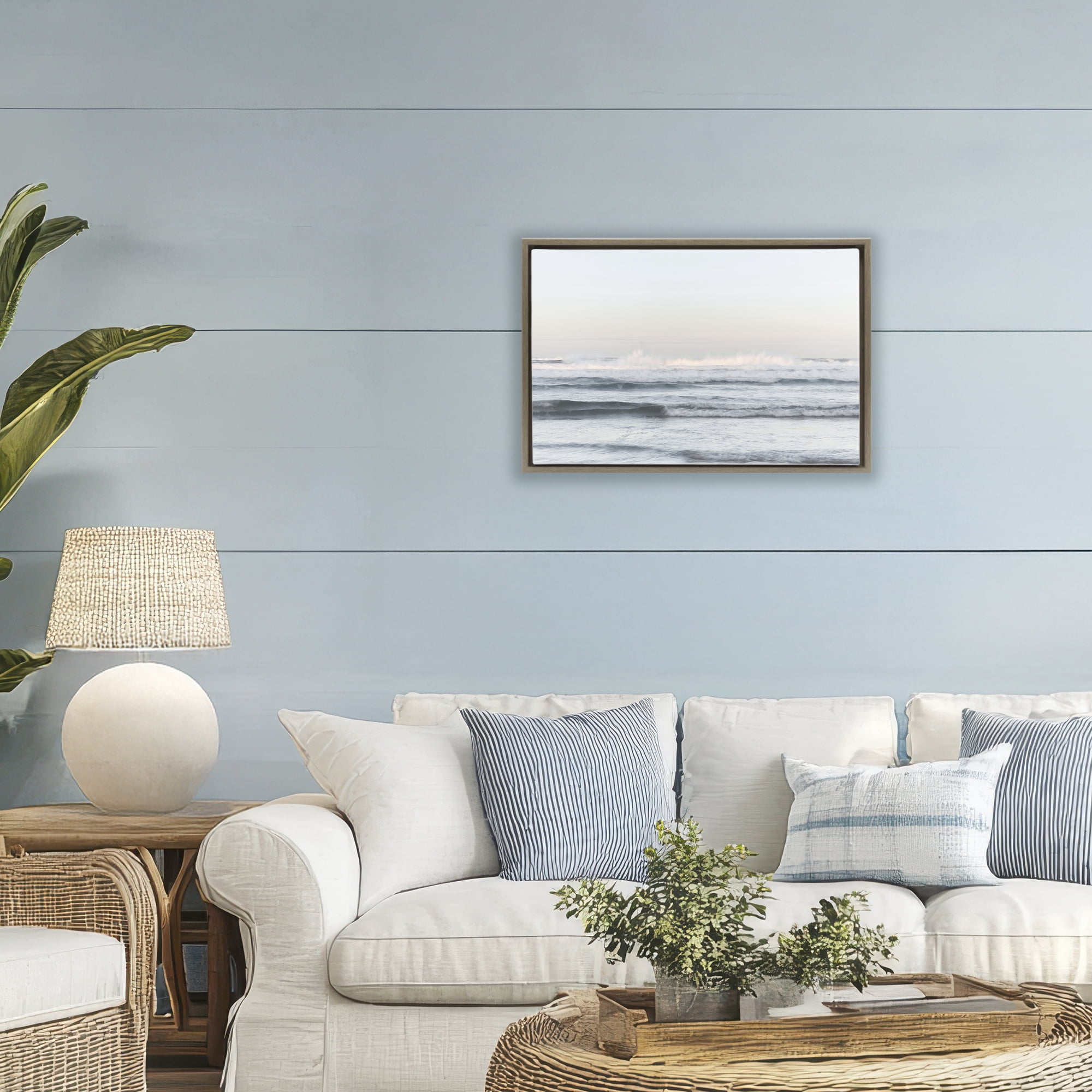 Stupell Industries Serene Ocean Waves Calmness Brown Framed Floater Canvas Wall Art, design by Melissa McClain