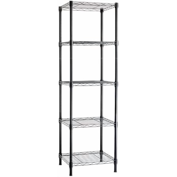 Basics 5-Shelf Tower Adjustable Storage Shelving Unit for Garage, Rust-Resistant Steel, 150 lbs Per Shelf, 16"W x 16"D x 54"H, Black