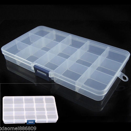 Pudcoco Plastic 15 Slots Jewelry Adjustable Tool Box Case Craft Organizer Storage Beads White