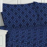 Cotton Flannel Trellis or Solid 2-Piece Pillowcase Set By Blue Nile Mills, Standard, Navy Blue