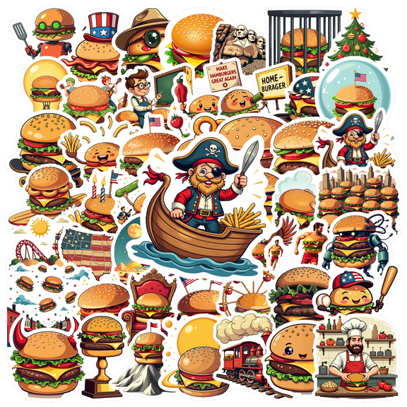 Yatrandify Vinyl Cartoon Stickers Waterproof Burger Stickers DIY Notebooks Laptops Suitcases