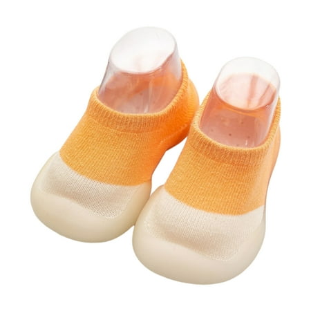 Yindaity Sock Shoes Toddler Baby Boys Girls Shoes Non-Slip Rubber Sole High-Top PU Leather Sneakers First Walking Shoes Toddler Crib Shoes Loafers Flats (Orange 18-24 Months)