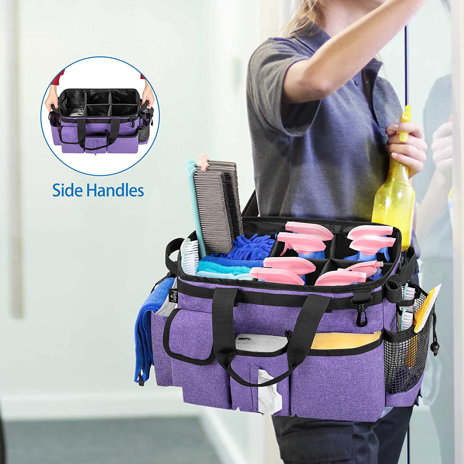  Cleaning Caddy Organizer with Handle, Wearable Cleaning Caddy  Bag for Cleaning Supplies, Cleaning Tote with Shoulder and Waist Straps,  Under Sink Organizer Tool Bag with Multiple Compartments(X-Large)