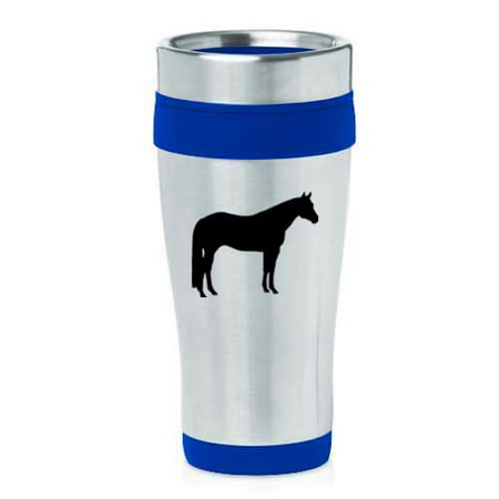 Horse Travel Mugs - 16 oz Insulated Stainless Steel Travel Mug Quarter Horse (Blue)