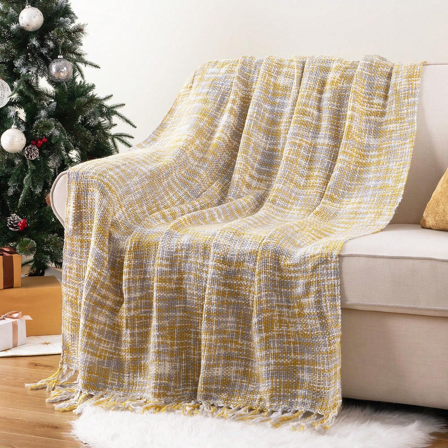 Battilo Yellow Throw Blanket for Couch,Gold Knit Throw Blankets for Bed,Summer Blankets,50"x60"
