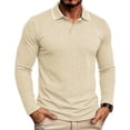 thumbnail image 2 of Zivyakyro Fall Polos for Men Collared Button Casual Long Sleeve Breathable Jacquard Shirts Loose Textured Khaki M, 2 of 7