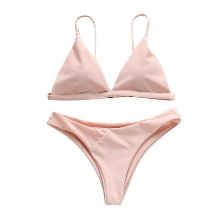 

VKEKIEO Two-Piece Sets Swimsuit Sport Bra Style Push-Up Pink S