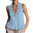 thumbnail image 2 of Babysbule Women's Sleeveless V Neck Ruffle Trim Cotton Tank Top Casual Peplum Blouse for Summer Daily Wear Vacation Dating, 2 of 9