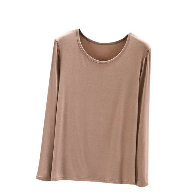MeetoTime Chemises à Manches Longues et Col Rond pour Femmes Confortables sous-Vêtements Doux Couleur Unie