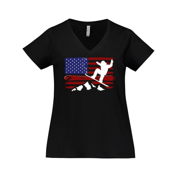 Inktastic Snowboarding US Flag Women's Plus Size V-Neck T-Shirt