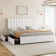 thumbnail image 1 of Queen PU Leather Upholstered Platform Bed Frame with 4 Storage Drawers, Adjustable Headboard, Wooden Slats Support, No Box Spring Needed, White, 1 of 8