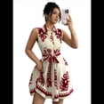 thumbnail image 1 of Vestido Midi de Verano 2025 para Mujer, con Estampado Floral Bohemio, Sin Mangas, con Cinturón, Holgado, con Botones y Aberturas Laterales. Rojo S, 1 of 9