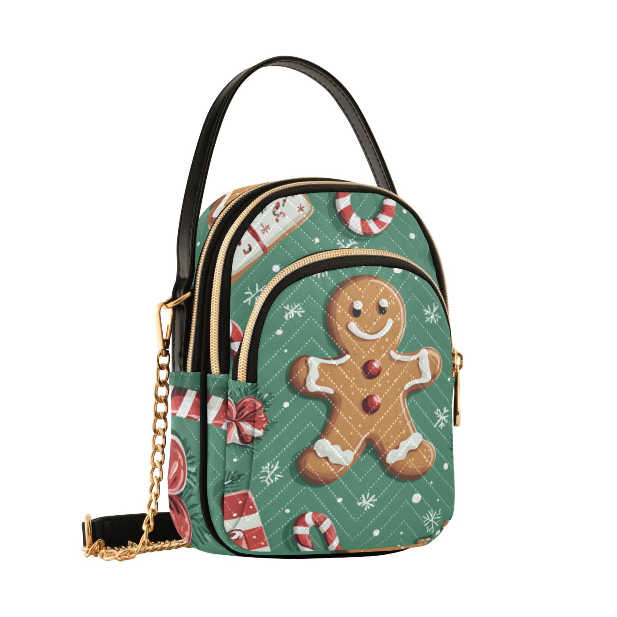 FORMRS Crossbody Bag for Women Quilted Travel Shoulder Cell Phone Purse with Chain Strap Handbag, Christmas Gingerbread