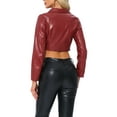 thumbnail image 3 of INSPIRE CHIC Faux Leather Cropped Blazer for Women's Notched Lapel Collar Single Breasted Moto PU Jackets XS Burgundy, 3 of 5