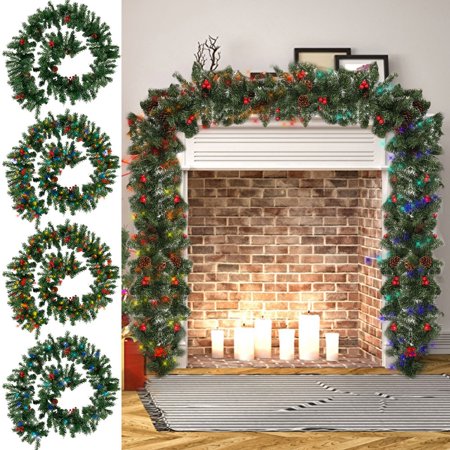 Christmas Garlands For Fireplace 4 style 2.7M LED Christmas Festival Decoration Garland Home Decor Rattan Lights Wreath Decorated Mantel Fireplace Stairs Wall Door Pine Xmas Tree ()