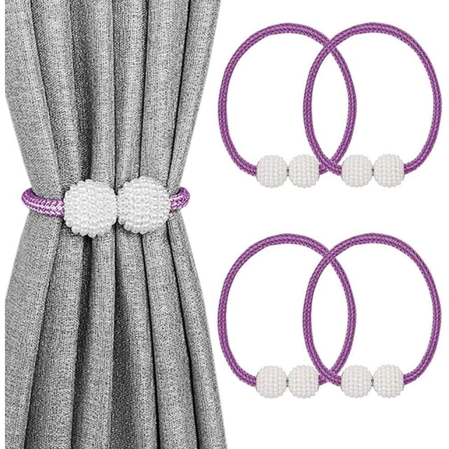 LAICAIW 4 Pack Attaches Magnétiques pour Rideaux, Attaches Décoratives pour Rideaux de Fenêtre (Violet)