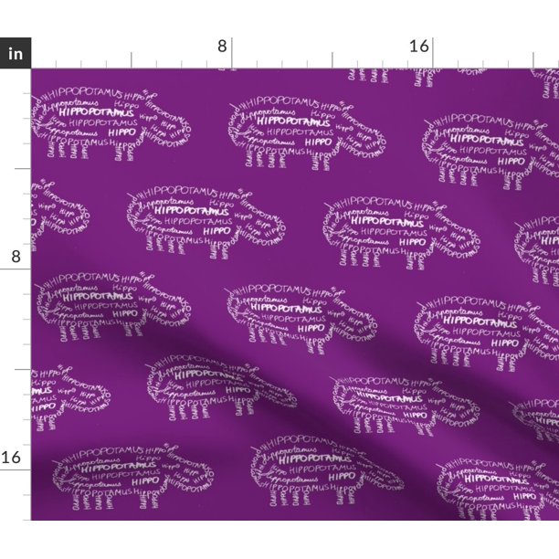 Hippo Word Art Hippopotamus Calligram Fabric Printed by Spoonflower BTY