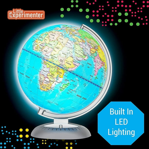 Globe mondial de 8 pouces, globe mondial illuminé avec support en métal,  globe interactif éducatif, globe terrestre dirigé