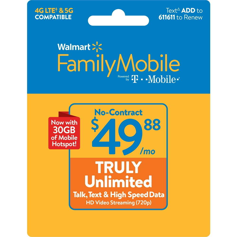 Walmart Family Mobile 49.88 TRULY Unlimited Monthly Prepaid Plan