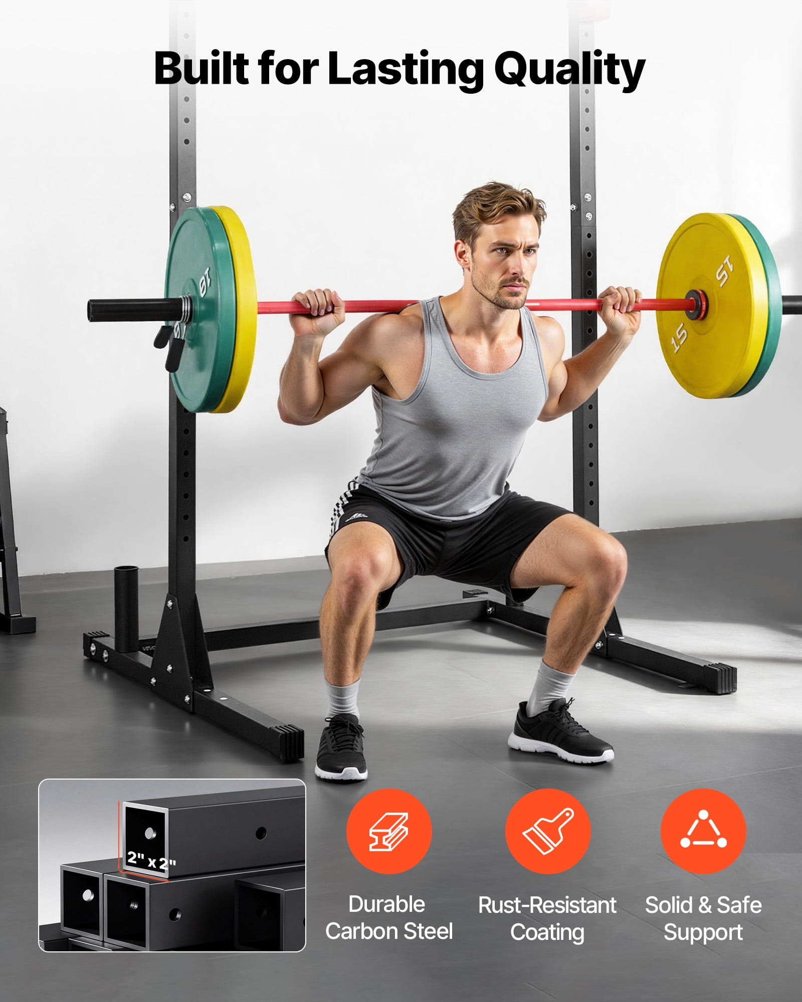 VEVOR Power Cage Squat Rack, Multifunctional Power Rack Bench Press Equipment with 28-Level Adjustable J-Hooks, 800LBS Strength Training Workout Home Gym for Barbell Squats, Pull-Up, Weight Lifting
