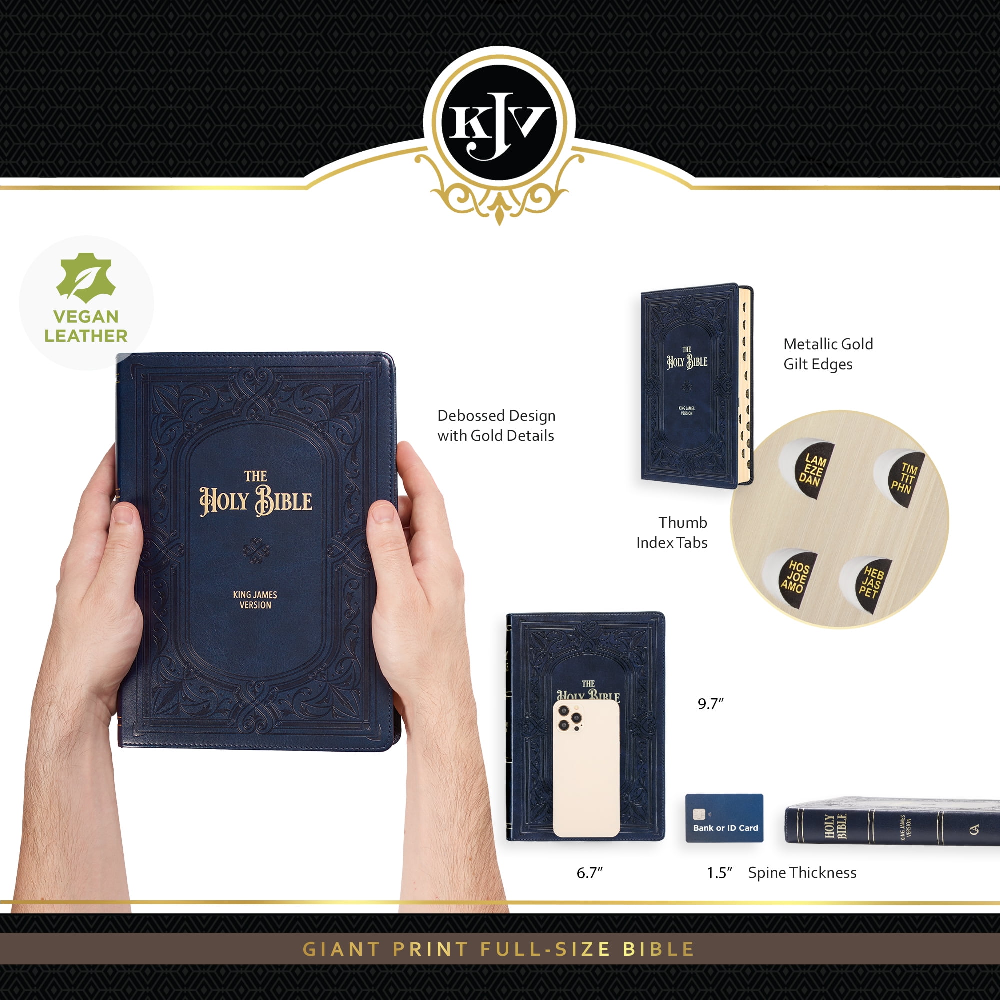 KJV Holy Bible, Giant Print Full-size Faux Leather Red Letter Edition - Thumb Index & Ribbon Marker, King James Version, Midnight Blue