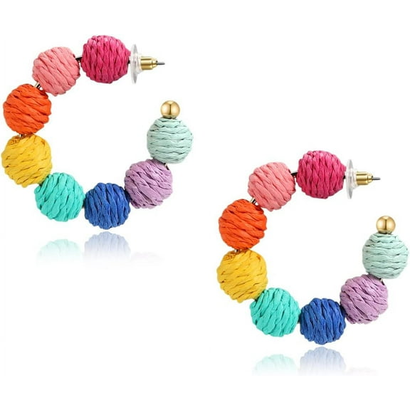 Colorful Statement Raffia Earrings for Women - Fun Summer Beach Vacation Jewelry Teacher Gifts