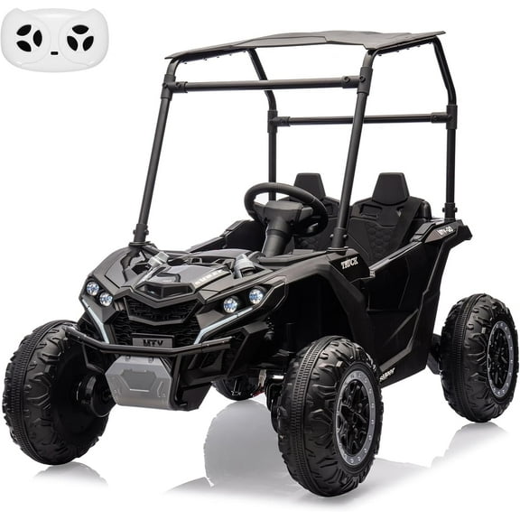 EastVita 24V Ride on Utv for Kids, 2 Seater Electric Truck with Sun Shade,4WD Electric Car Toy with Remote Control, Led Lights, 4 Shock Absorbersm,One Click Start, Music Player