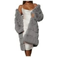 thumbnail image 2 of Womens Winter Warm Coats,Long Sleeve Solid Fuzzy Fleece Jackets,Open Front Hooded Cardigans Jacket,Oversized Furry Faux Long Outerwear Gray L, 2 of 6