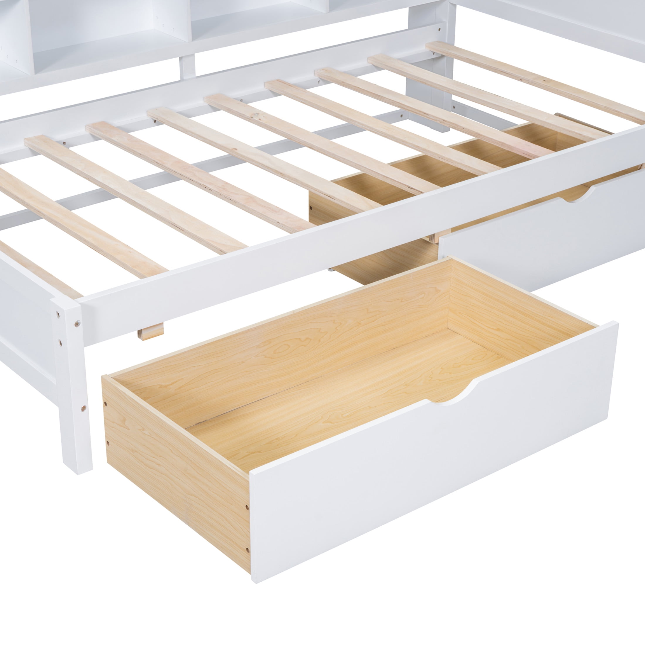 Noble House Twin Wooden Daybed with 2 Drawers, Storage Shelves and USB Charging Ports, White