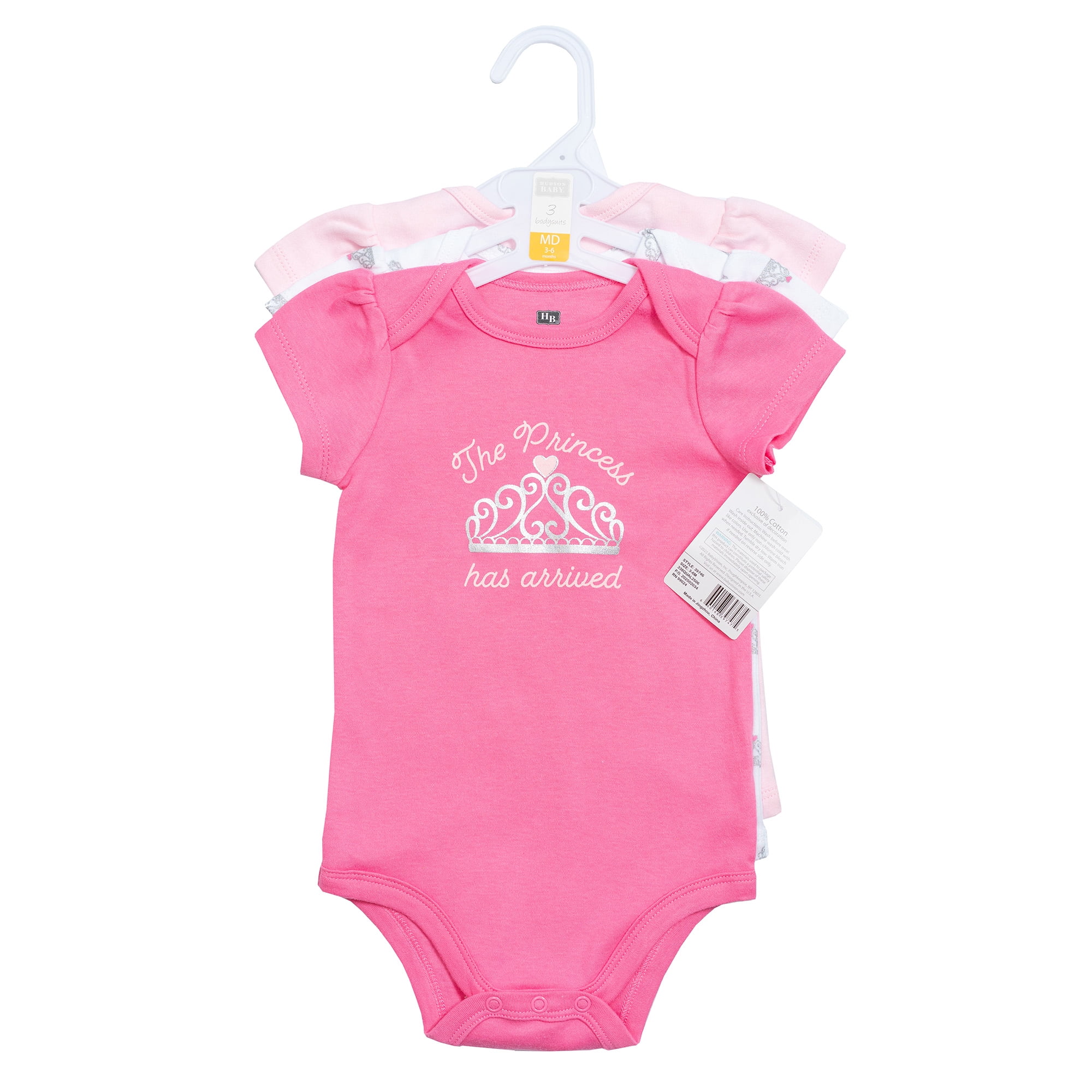 Hudson Baby Girl Cotton Bodysuits 3-Pack, Princess Castle, 3-6 Months