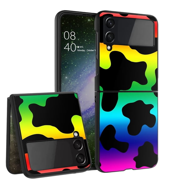 ANJ Hard Protective Printed Case Cover Compatible with Samsung Galaxy Z Flip 4 - Rainbow Cow Print