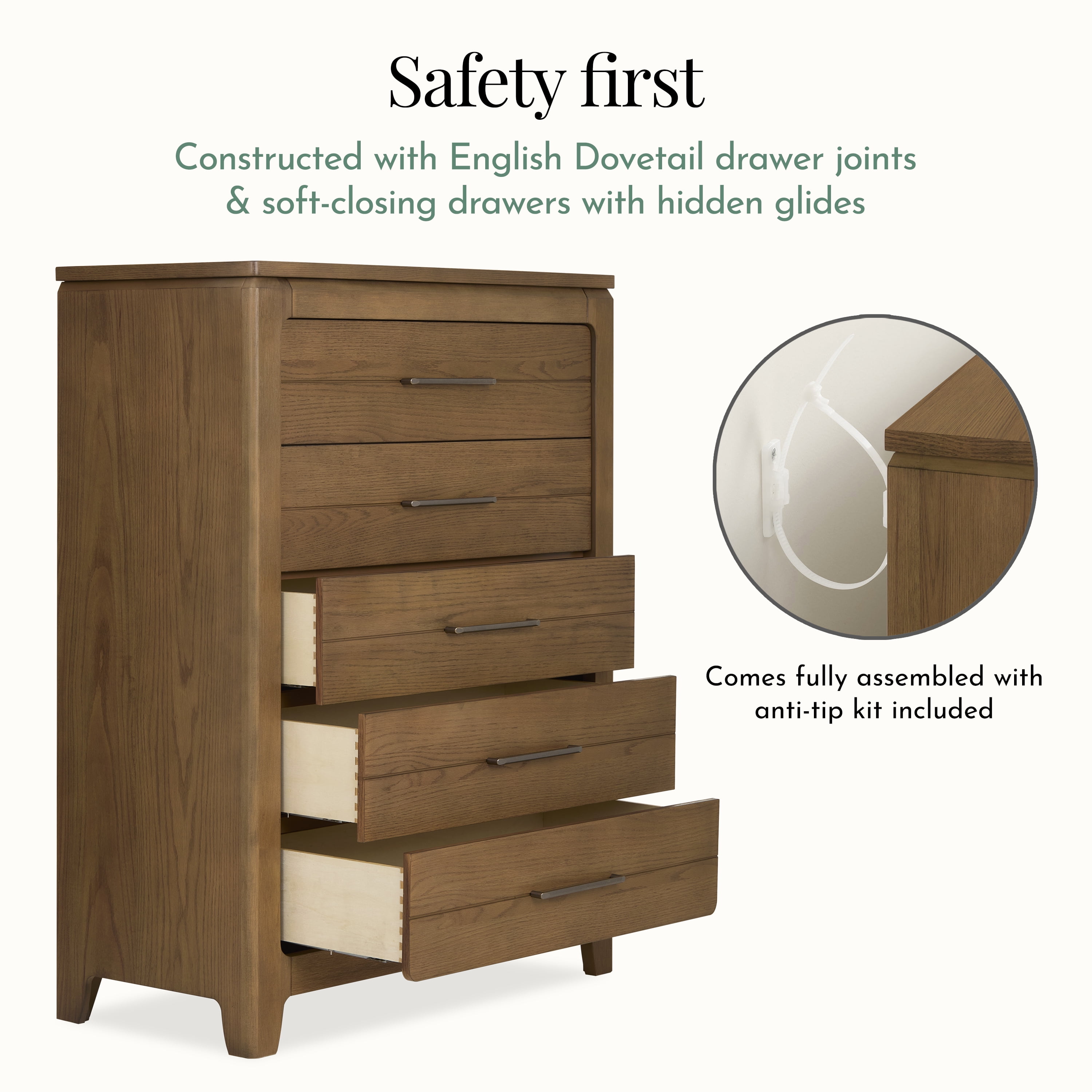 Evolur Oakley Tall Chest, Hickory
