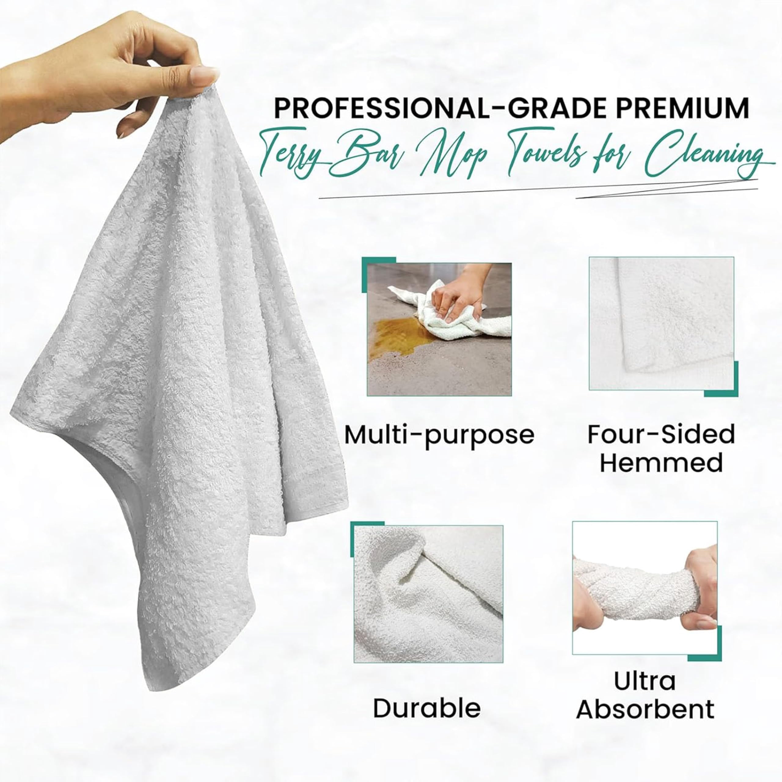 SupremePlus Terry Cleaning Rags 5 lbs Box 14" x 17" White 100% Cotton Bar Mop Towels (40 Count)
