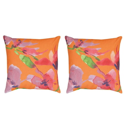 Pair Of Orange Blooming Floral Watercolor Print In Outdoor Throw